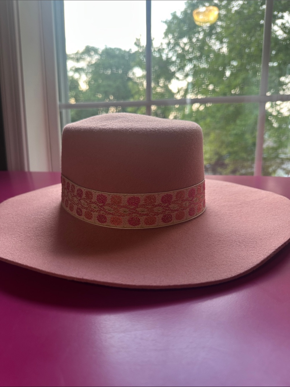 Lack Of Color Blush Pink Wide-Brim Felt Hat with Floral Band